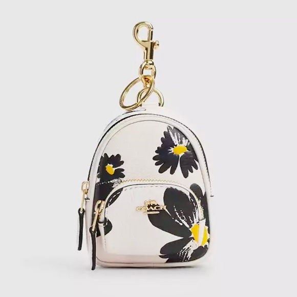 Coach Mini Court Backpack Keychain Fob Bag Charm With Floral Print - Picture 12 of 13